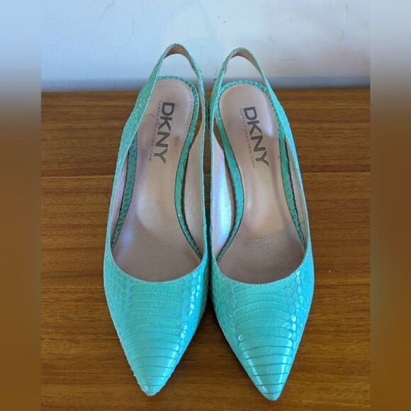 DKNY Coastal Beach Mermaid Tropical Chic Leather Snakeskin Textured Slingbacks 6 - Picture 1 of 10